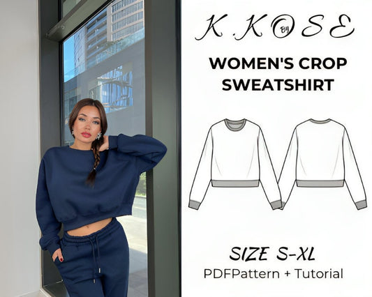 Women’s Crop Sweatshirt Sewing Pattern  Digital PDF Sizes S–XL  Beginner Friendly DIY Casual Wear  Printable Sewing File A4 Letter A0