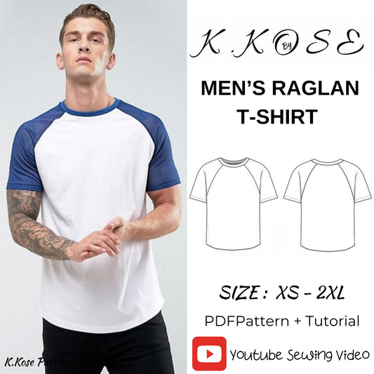Men’s Raglan T-Shirt Sewing Pattern  Digital PDF Sizes XS–2XL  Beginner Friendly DIY Clothing  Printable Sewing File A4 Letter A0
