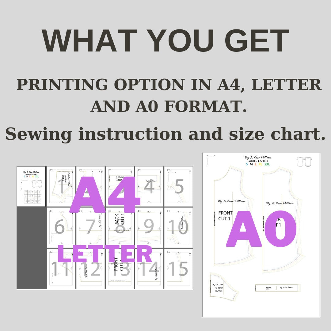Women’s T-Shirt Sewing Pattern  Digital PDF Sizes S–2XL  Beginner Friendly DIY Clothing  Printable Sewing File A4 Letter A0