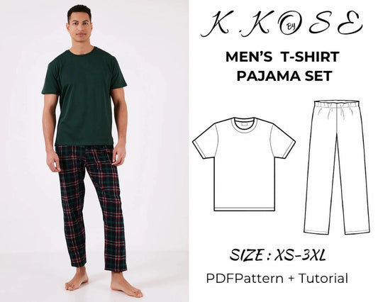Men’s Pajama Set Sewing Pattern  Digital PDF XS–5XL  Beginner Friendly DIY T-Shirt & Pants  Printable Sewing File A4 Letter A0