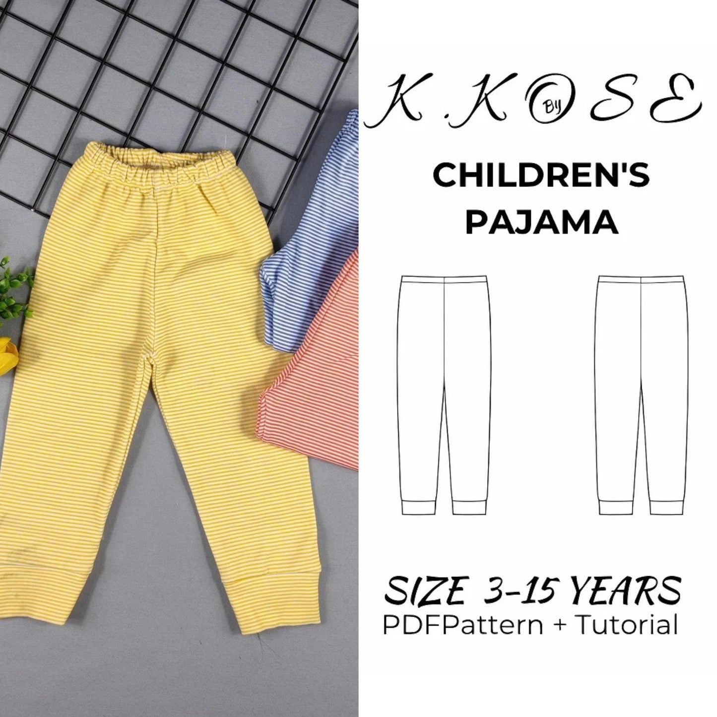 Children’s Pajama Bottom Sewing Pattern  Digital PDF 3–15 Years  Unisex Kids Sleepwear  Beginner Friendly DIY Pants  Printable Sewing File A4 Letter A0
