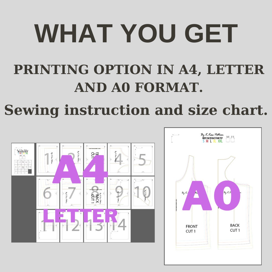 Men’s Racer Back Tank Top Sewing Pattern  Digital PDF Sizes S–XXL  Beginner Friendly DIY Sportswear  Printable Sewing File A4 Letter A0