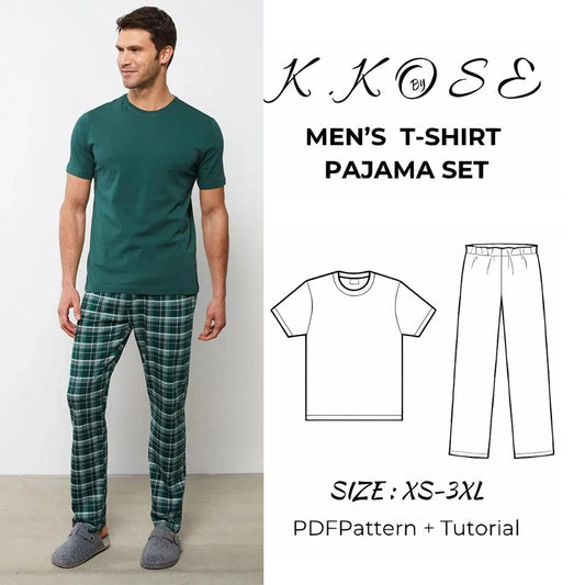 Men’s Pajama Set Sewing Pattern | Beginner Friendly Digital PDF | T-Shirt & Pants XS–5XL