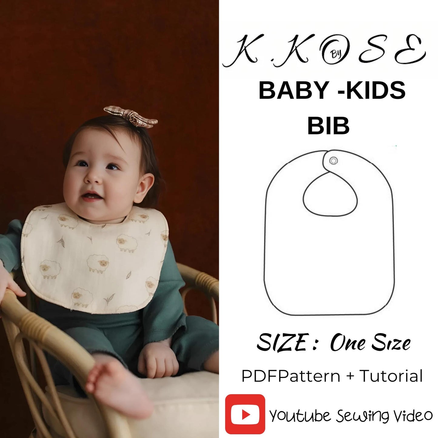 Baby Bib Sewing Pattern  Digital PDF One Size (0–3 Years)  Beginner Friendly DIY Baby Gift  Printable Sewing File A4 Letter