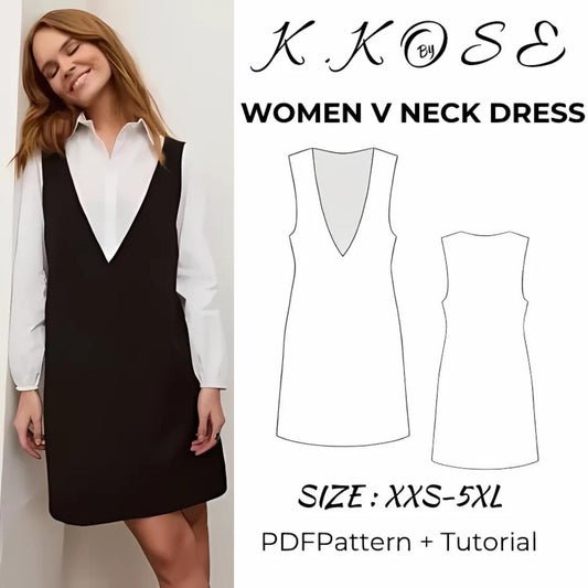 Women’s V-Neck Dress Sewing Pattern  Digital PDF Sizes XXS–5XL  Beginner Friendly DIY Clothing  Printable Sewing File A4 Letter A0