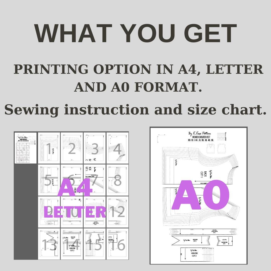Women's Sweater Vest Sewing Pattern: Beginner-Friendly Gilet Slipover (PDF Pattern XXS-5XL)