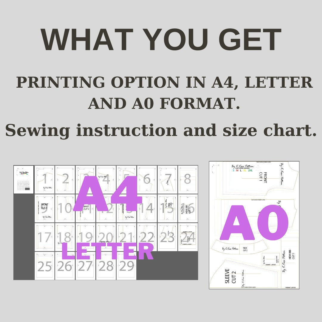 Half Zipper Sweater Sewing Pattern  Digital PDF Sizes S–XXL  Sporty High Collar DIY Clothing  Printable Sewing File A4 Letter A0