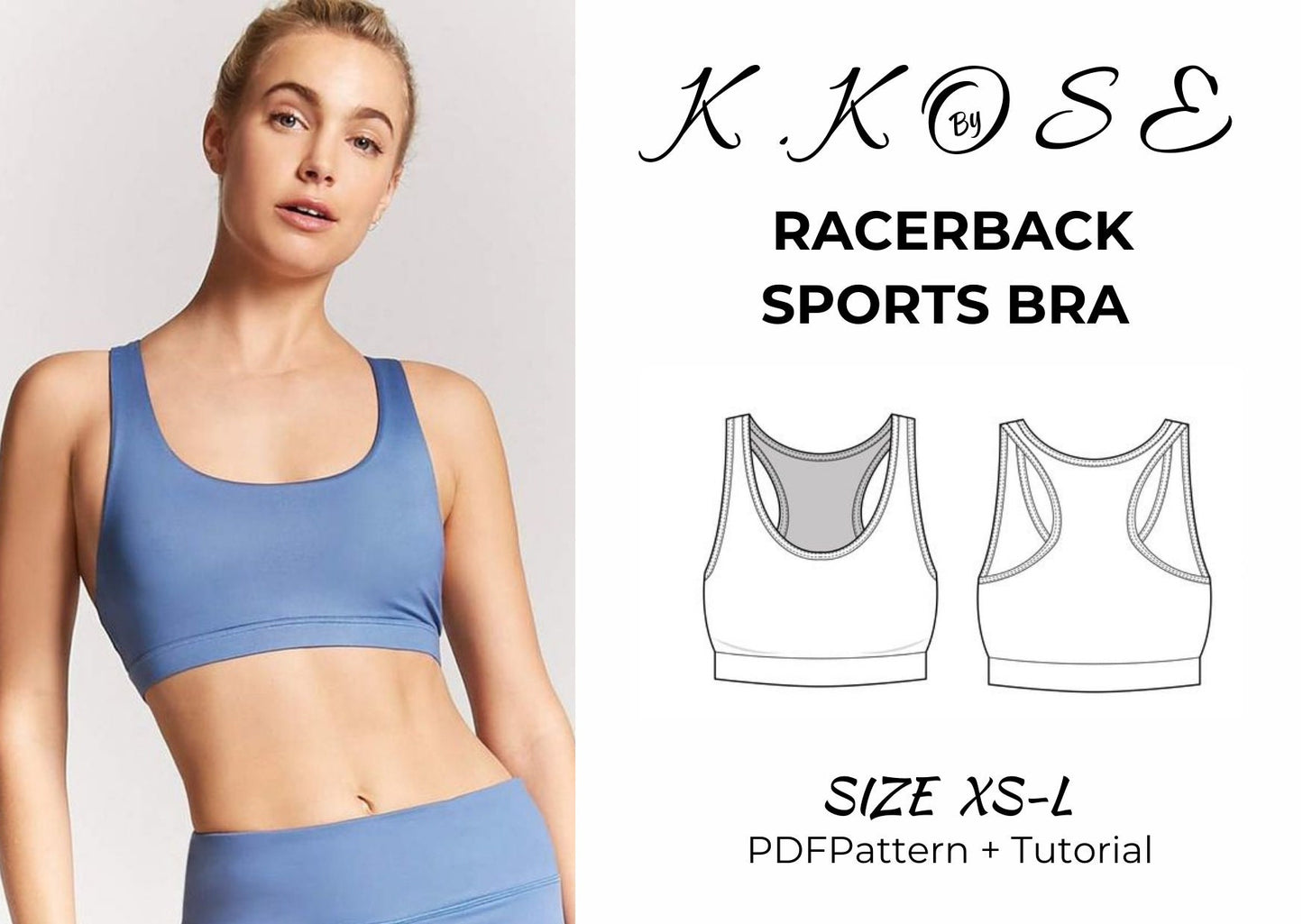 Women’s Racerback Sports Bra Sewing Pattern  Digital PDF XS–L  Beginner Friendly DIY Activewear  Printable Sewing File A4 Letter A0
