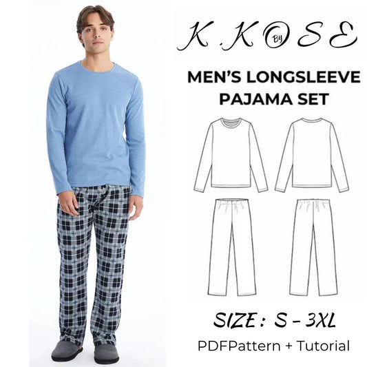 Men’s Long Sleeve Pajama Set Sewing Pattern  Digital PDF Sizes S–5XL  Beginner Friendly DIY Sleepwear  Printable Sewing File A4 Letter A0