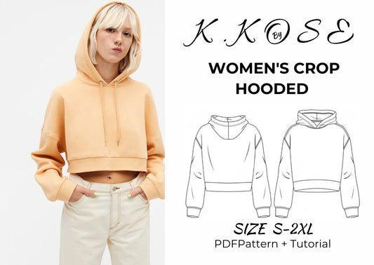 Women's Crop Hoodie Sewing Pattern PDF | Beginner Printable | Sizes S–2XL | K.Kose Pattern