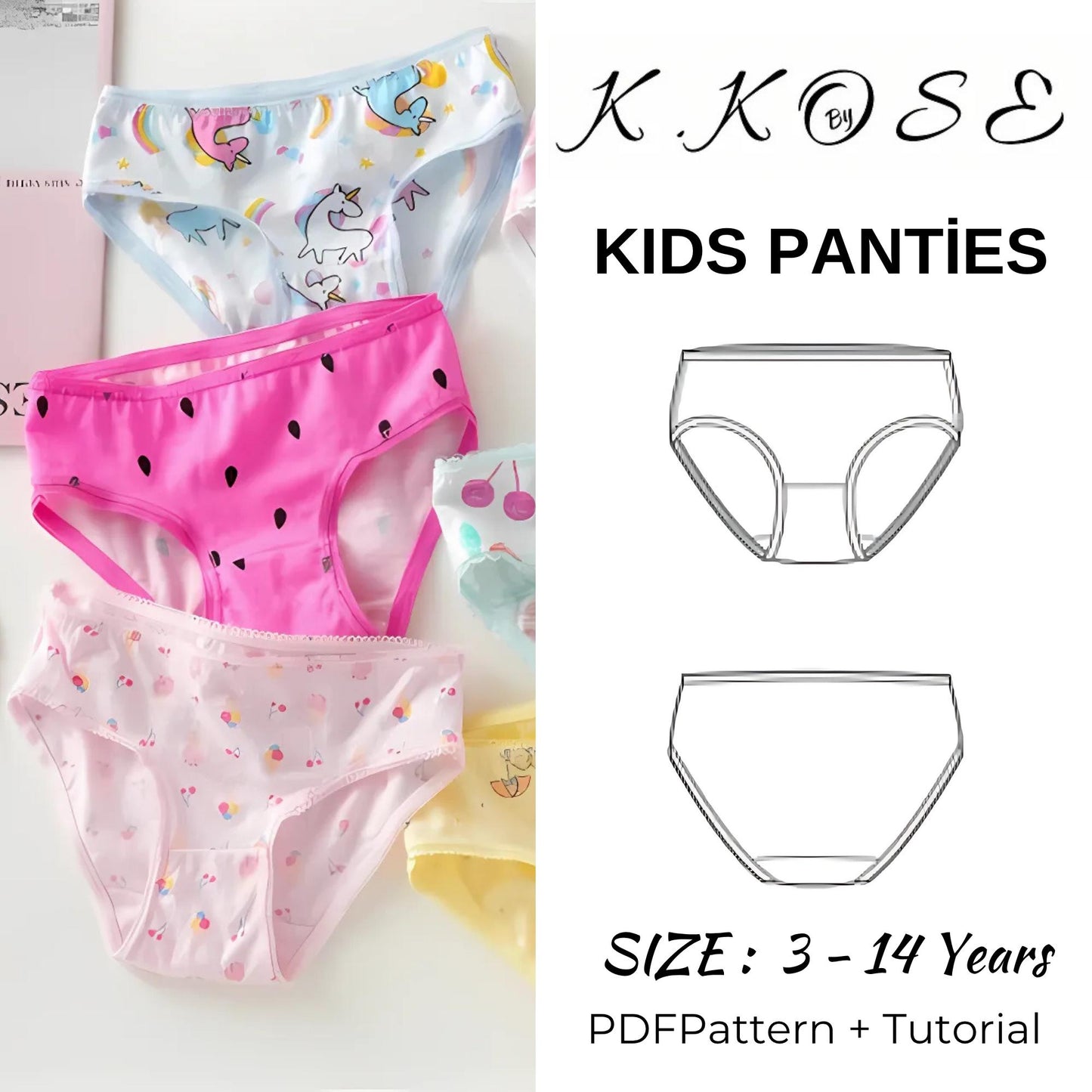Kıds Panties sewing pattern/Children panties Boxer sewing/Panties for kıds/Unisex panties/Underpants pattern template/undies/Sıze:3-14 Years