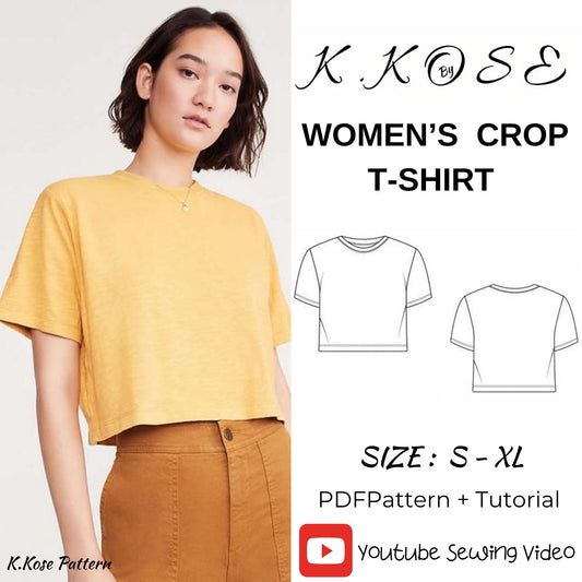 Women’s Crop T-Shirt Sewing Pattern  Digital PDF Sizes S–XL  Beginner Friendly DIY Clothing  Printable Sewing File A4 Letter A0