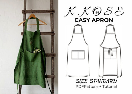 Hooded Apron Sewing Pattern PDF, Unisex Standard Adult Size with Pockets and Ties, Easy DIY Kitchen Apron, Printable A4 Letter and A0