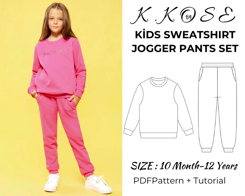 Kids Sweatshirt &amp; Jogger Pants Sewing Pattern – Digital PDF (10M–12Y)