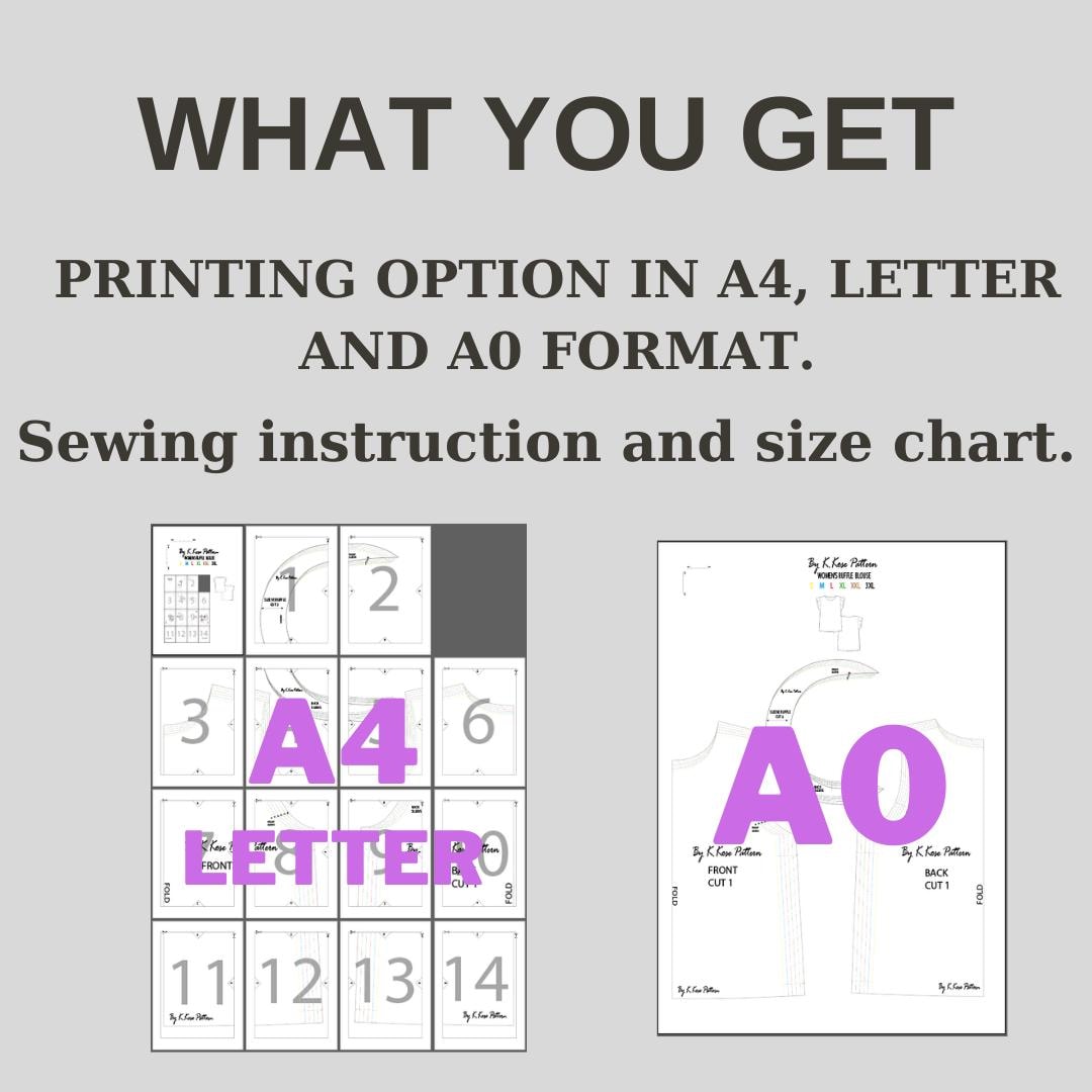 Women’s Ruffle Blouse Sewing Pattern  Digital PDF Sizes S–3XL  Beginner Friendly DIY Top  Printable Sewing File A4 Letter A0
