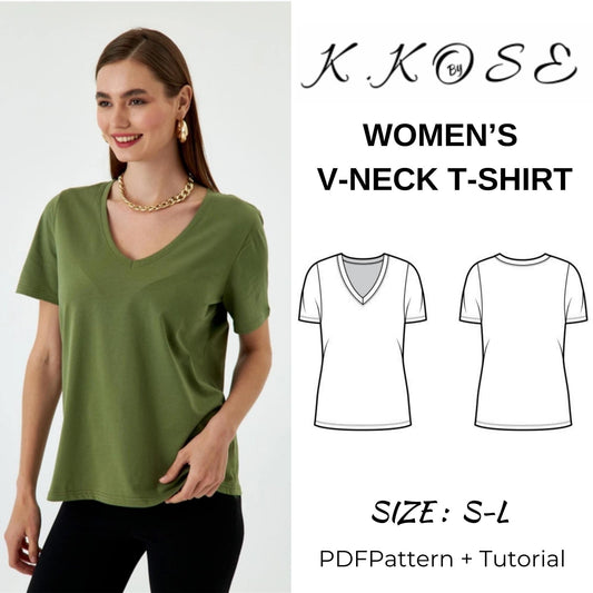 Women’s V-Neck T-Shirt Sewing Pattern  Digital PDF Sizes S–L  Beginner Friendly DIY Casual Top  Printable Sewing File A4 Letter A0