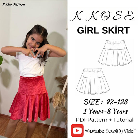 Girl’s Skirt Sewing Pattern  Digital PDF Sizes 1–8Y  Beginner Friendly DIY Kids’ Clothing  Printable Sewing File A4 Letter A0