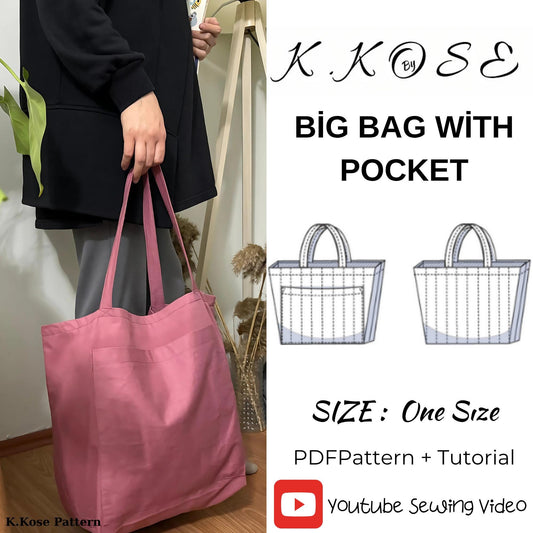 Large Canvas Tote Bag with Pockets: Easy Sewing Pattern (PDF)