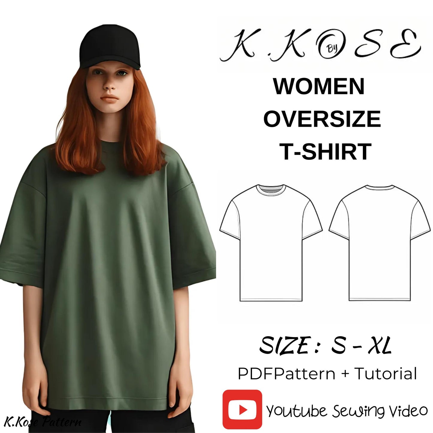 Women's Oversized T-Shirt Sewing Pattern PDF, Relaxed Loose Fit for Sizes S to XL, Easy DIY Women's Clothing, Printable A4 Letter and A0