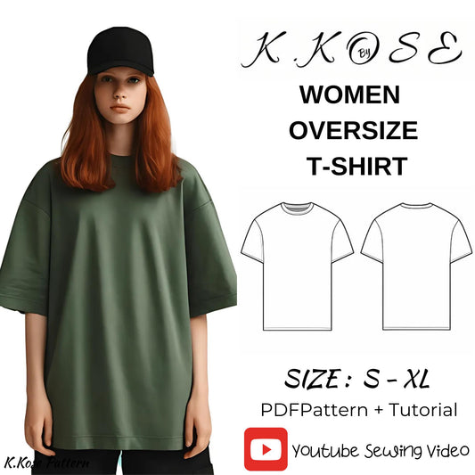 Women's Oversized T-Shirt Sewing Pattern PDF, Relaxed Loose Fit for Sizes S to XL, Easy DIY Women's Clothing, Printable A4 Letter and A0