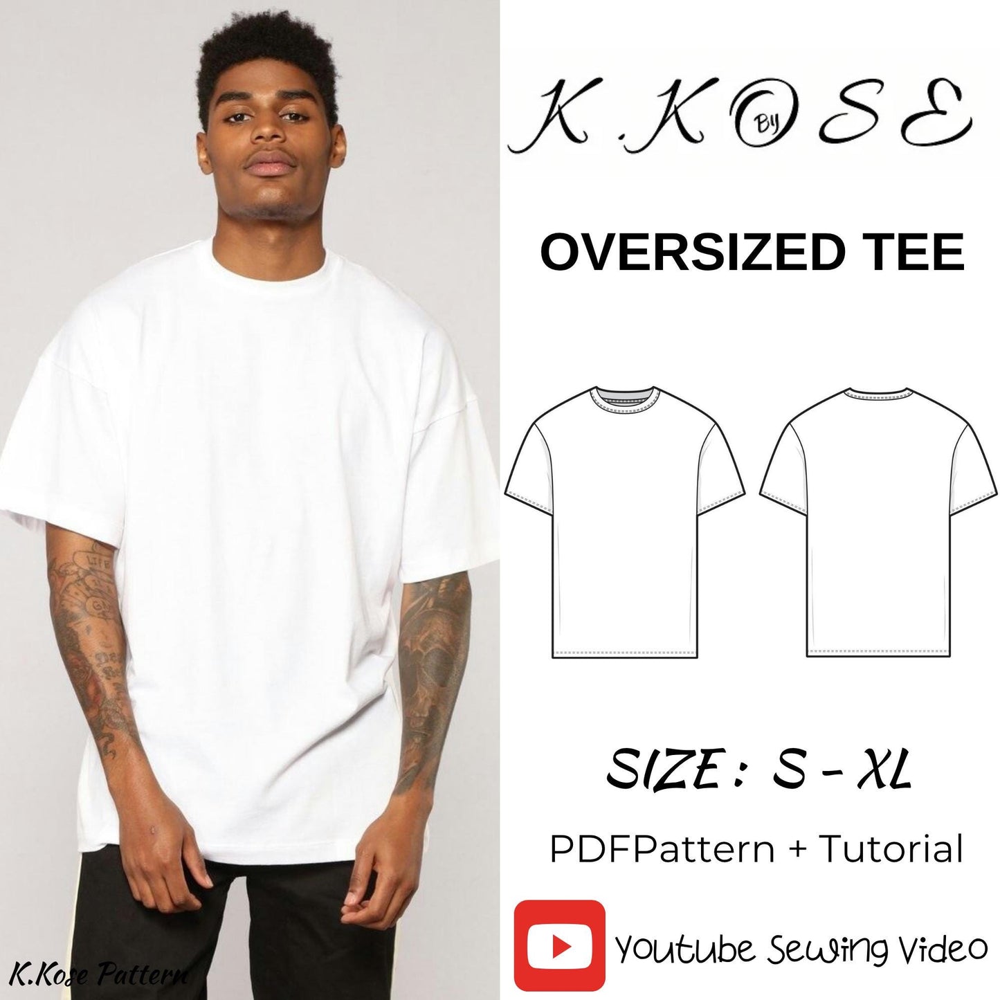 Oversized T-Shirt Sewing Pattern PDF | Unisex Sizes S–XL | Men & Women | Beginner Friendly | Printable A4 Letter A0