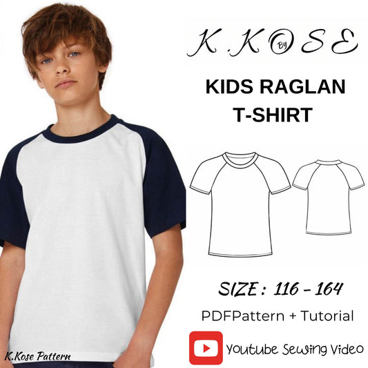 Kids’ Raglan T-Shirt Sewing Pattern  Digital PDF Sizes 5–14 Years  Beginner Friendly DIY Children’s Clothing  Printable Sewing File A4 Letter A0