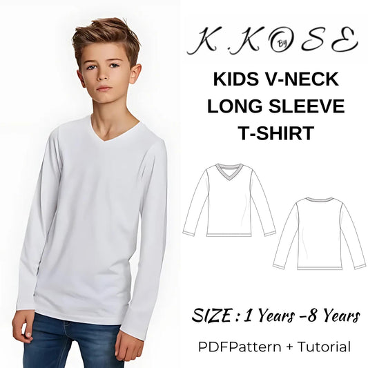 Kids’ V-Neck T-Shirt Sewing Pattern  Digital PDF Sizes 1Y–8Y  Short & Long Sleeve DIY Children’s Clothing  Printable Sewing File A4 Letter A0