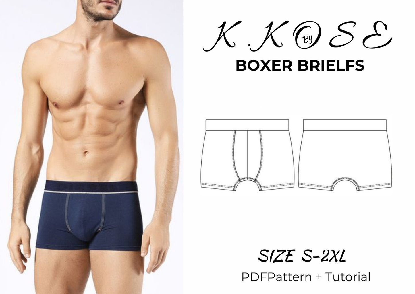 Men's Boxer Briefs Sewing Pattern PDF, Sizes S to 2XL, Easy DIY Men's Underwear, Printable A4 Letter and A0