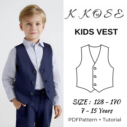 Kids Lined Vest Sewing Pattern PDF, Ages 7 to 15 Years, Printable A4 Letter A0