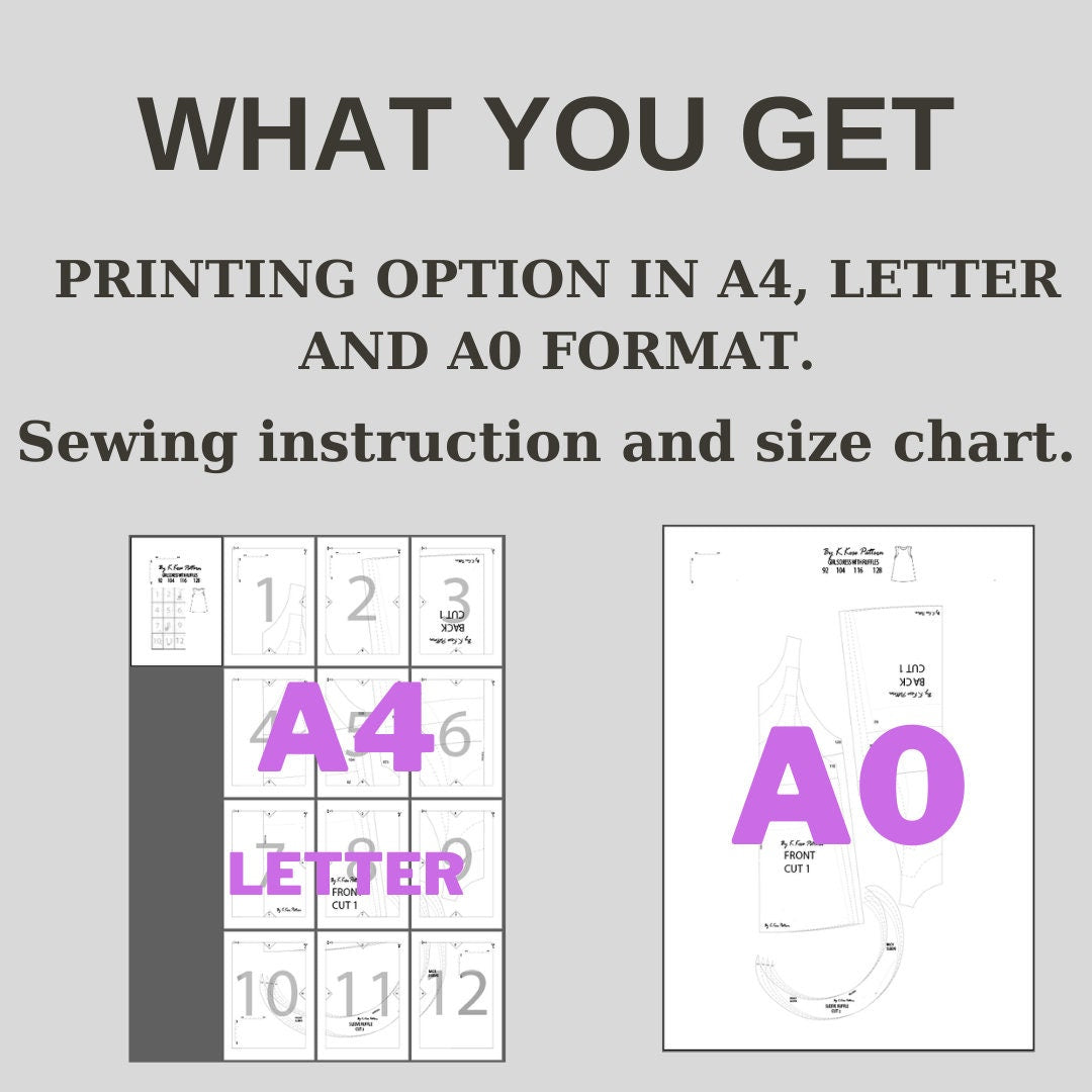 Girls Ruffle Dress Sewing Pattern: Easy T-Shirt Option (PDF Download, Sizes 1-8)