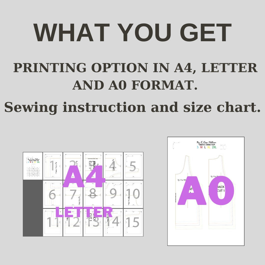 Men's Tank Top and Boxer Briefs Sewing Pattern PDF, Sizes S to XXL, Easy DIY Men's Underwear Set, Printable A4 Letter and A0