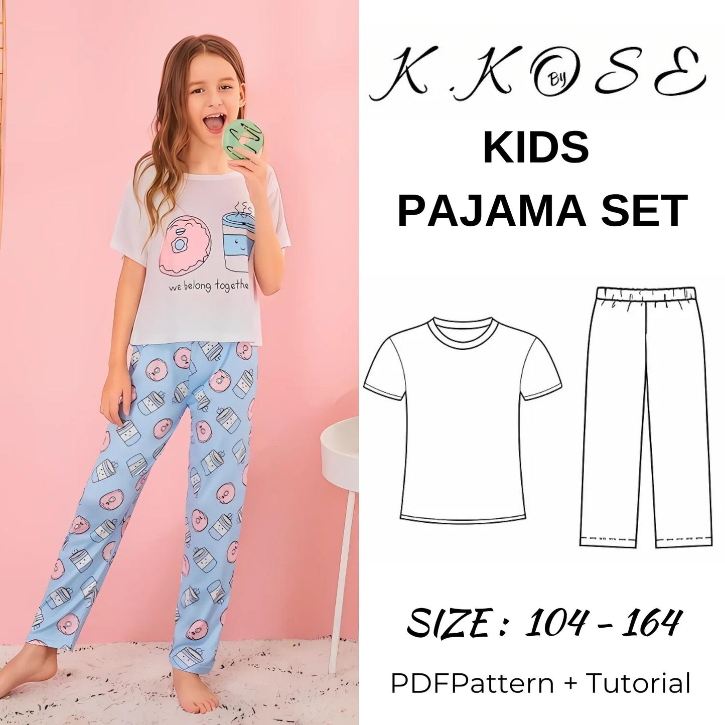 Kids’ Pajama Set Sewing Pattern  Digital PDF Sizes 3–14Y  Unisex Children’s Sleepwear  Beginner Friendly DIY Clothing  Printable Sewing File A4 Letter A0