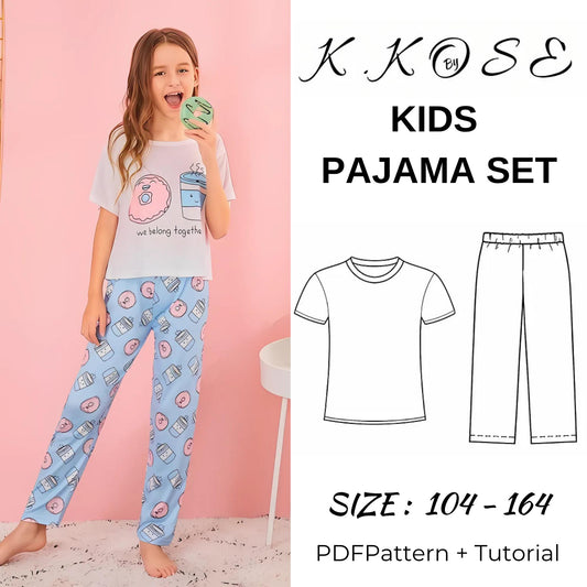 Kids’ Pajama Set Sewing Pattern  Digital PDF Sizes 3–14Y  Unisex Children’s Sleepwear  Beginner Friendly DIY Clothing  Printable Sewing File A4 Letter A0