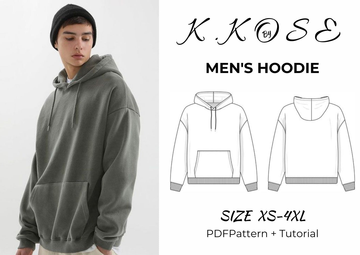 Men’s Hoodie Sewing Pattern  Digital PDF Sizes XS–4XL  Intermediate Friendly DIY Clothing  Printable Sewing File A4 Letter A0