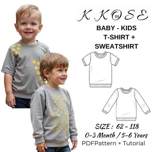 Baby & Kids T-Shirt Sewing Pattern  Digital PDF Sizes 0–6 Years  Beginner Friendly DIY Children’s Clothing  Printable Sewing File A4 Letter A0