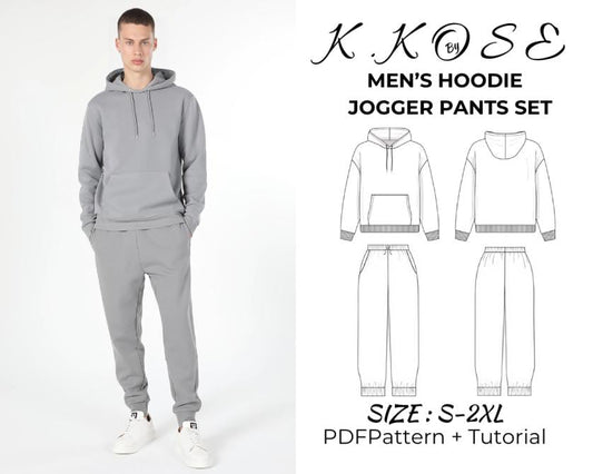 Men's Hoodie and Jogger Pants Set Sewing Pattern PDF, Sizes XS to 4XL Hoodie and S to XXL Joggers, DIY Casual Tracksuit, Printable A4 Letter and A0