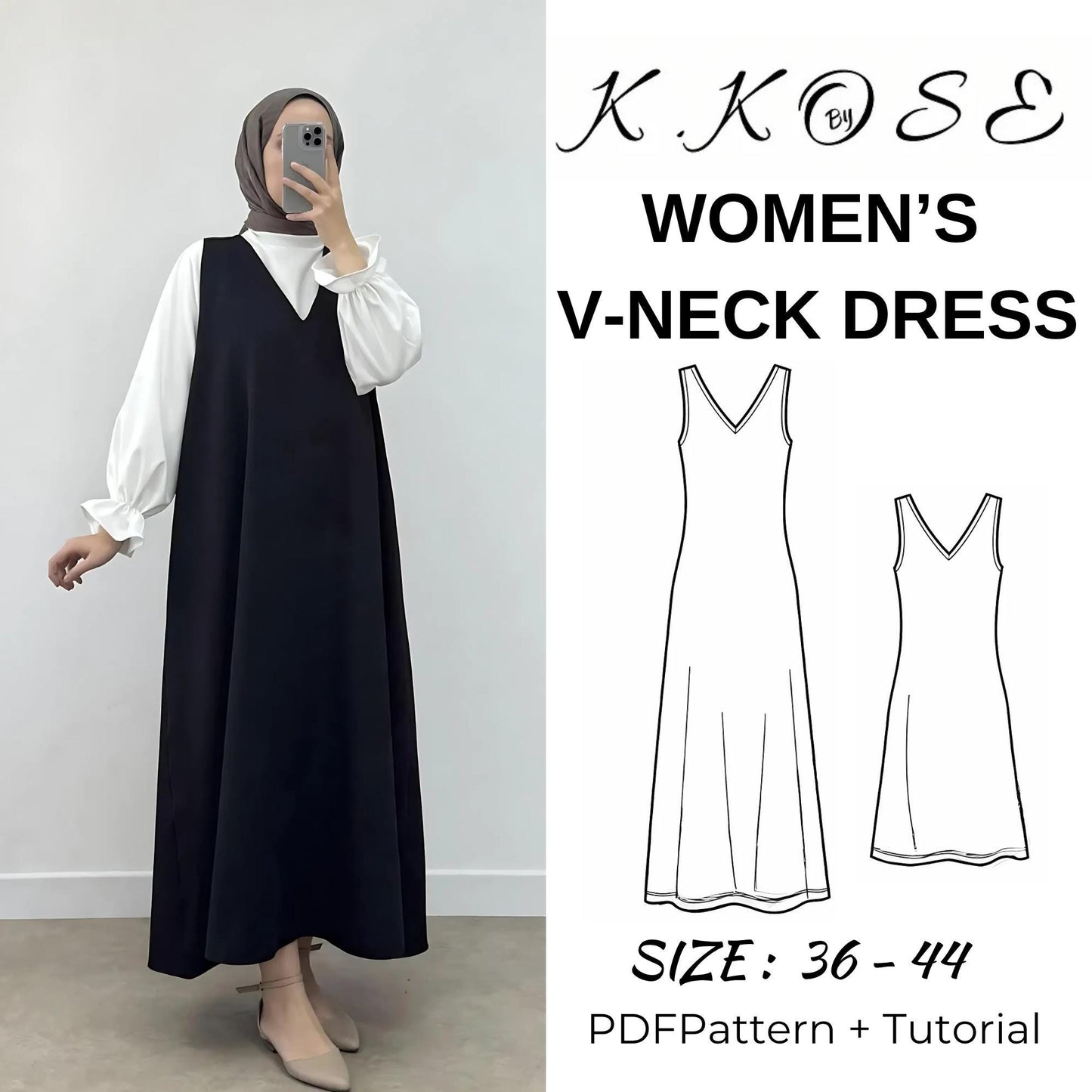 Women's V-Neck Maternity Dress Sewing Pattern PDF | Beginner Printable | Sizes S–XXL | A4-Letter-A0