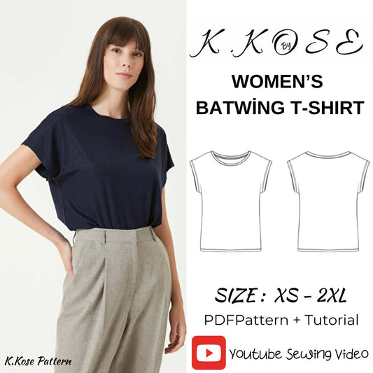 Women’s Batwing T-Shirt Sewing Pattern  Digital PDF Sizes XS–2XL  Beginner Friendly DIY Oversized Top  Printable Sewing File A4 Letter A0