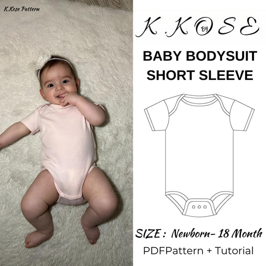 Baby Bodysuit Sewing Pattern PDF, Short Sleeve Onesie for Newborn to 18 Months, DIY Baby Clothing, Printable A4 Letter and A0