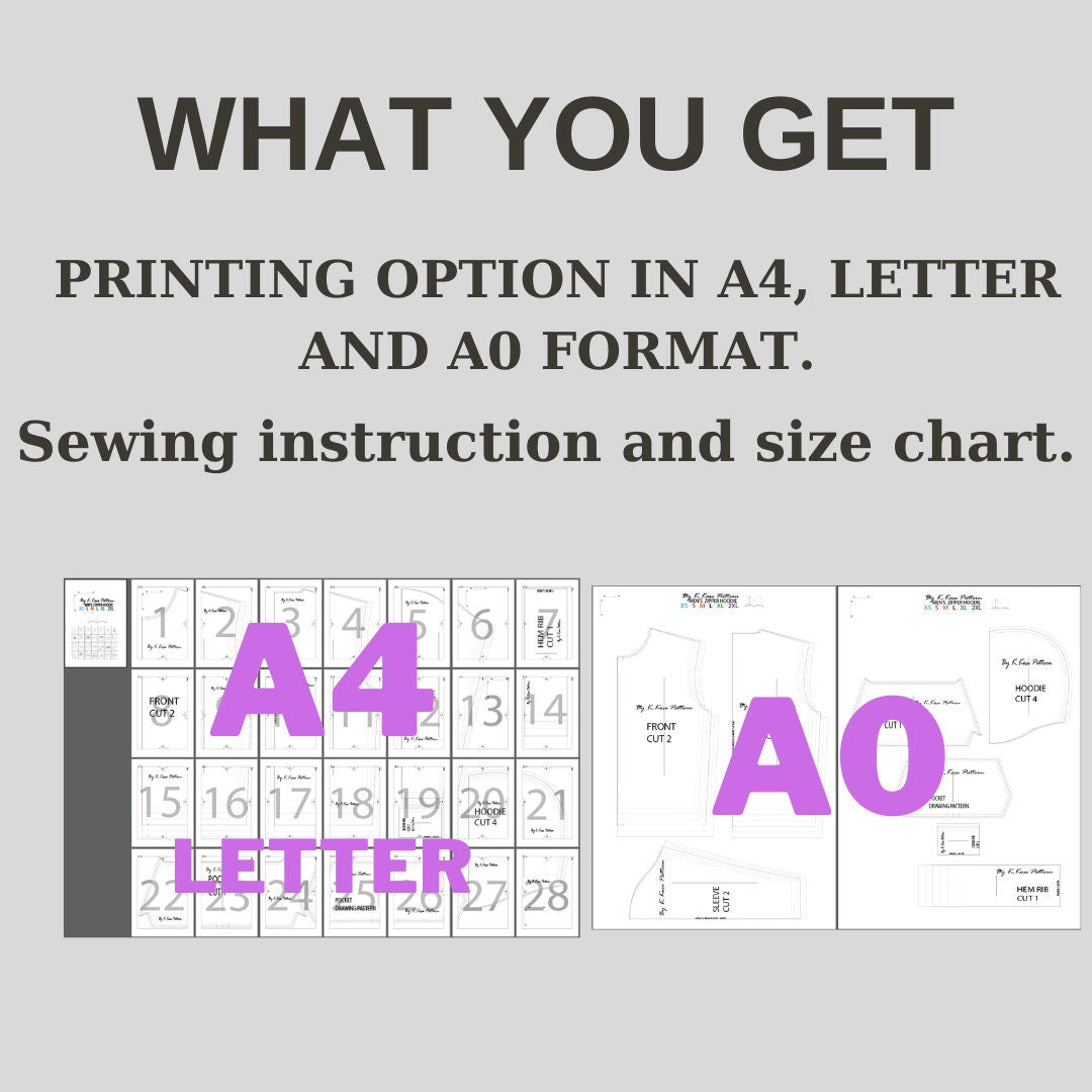 Men’s Zipper Hoodie Sewing Pattern  Digital PDF Sizes XS–2XL  Unisex DIY Hoodie  Printable Sewing File A4 Letter A0