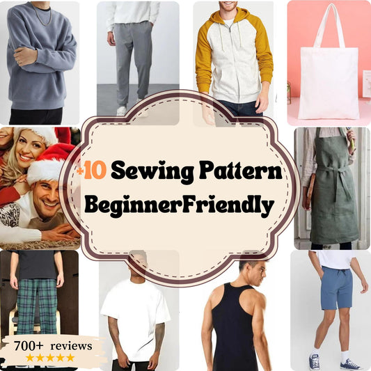 10 Beginner Sewing Pattern Bundle  Digital PDF Set for Men, Women & Kids  Unisex DIY Clothing Patterns  Printable Sewing Files A4 Letter A0  Bonus Sewing eBook