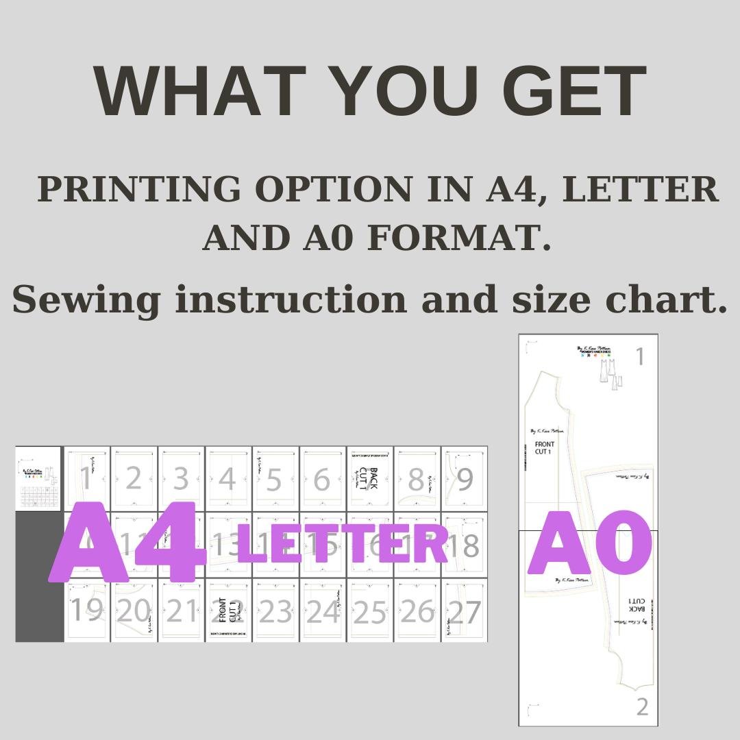 Women's V-Neck Summer Dress Sewing Pattern PDF | Beginner Printable | Sizes S–XXL | A4-Letter-A0