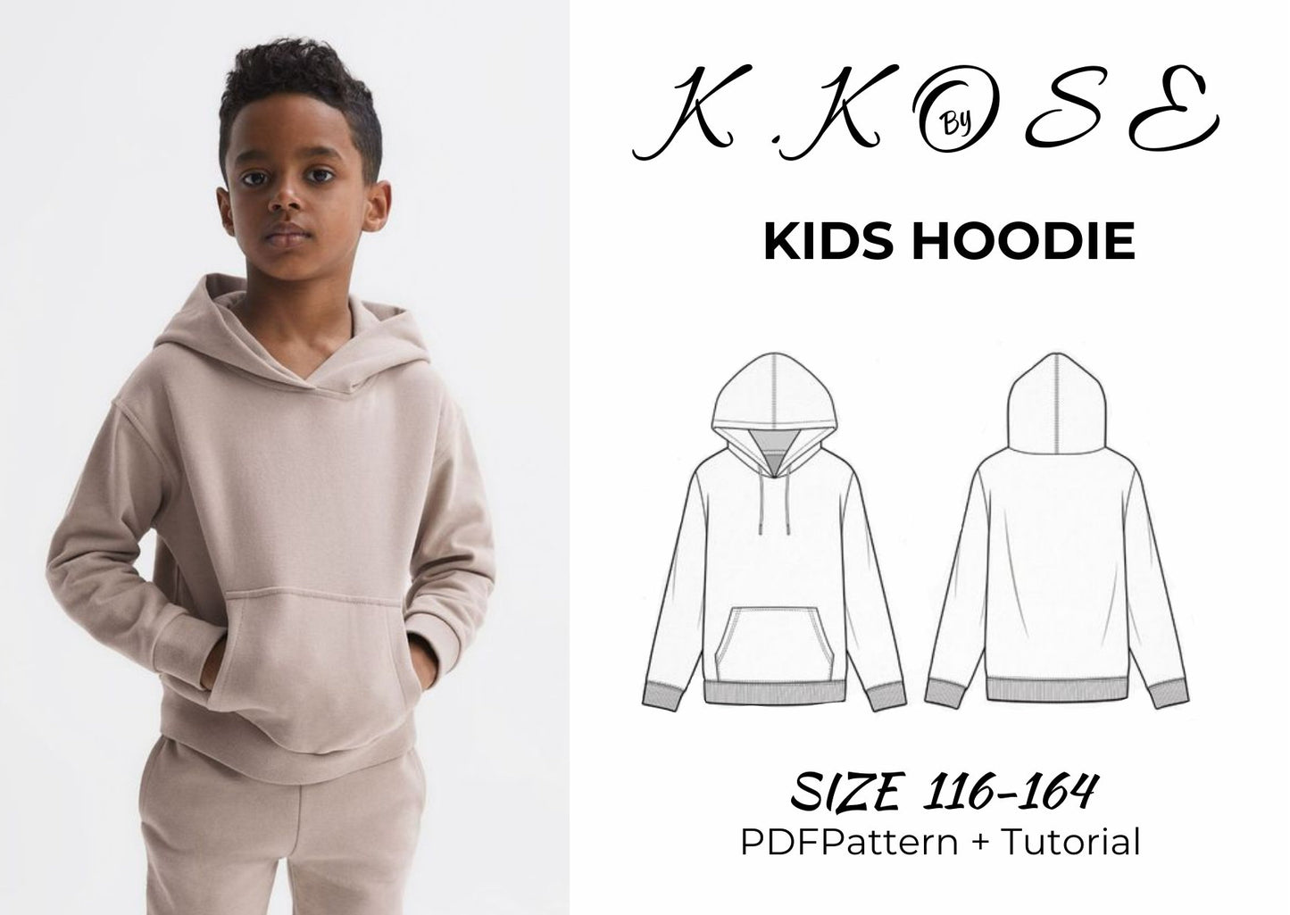 Kids’ Hoodie Sewing Pattern  Digital PDF Sizes 116–164  Beginner Friendly DIY Children’s Clothing  Printable Sewing File A4 Letter A0
