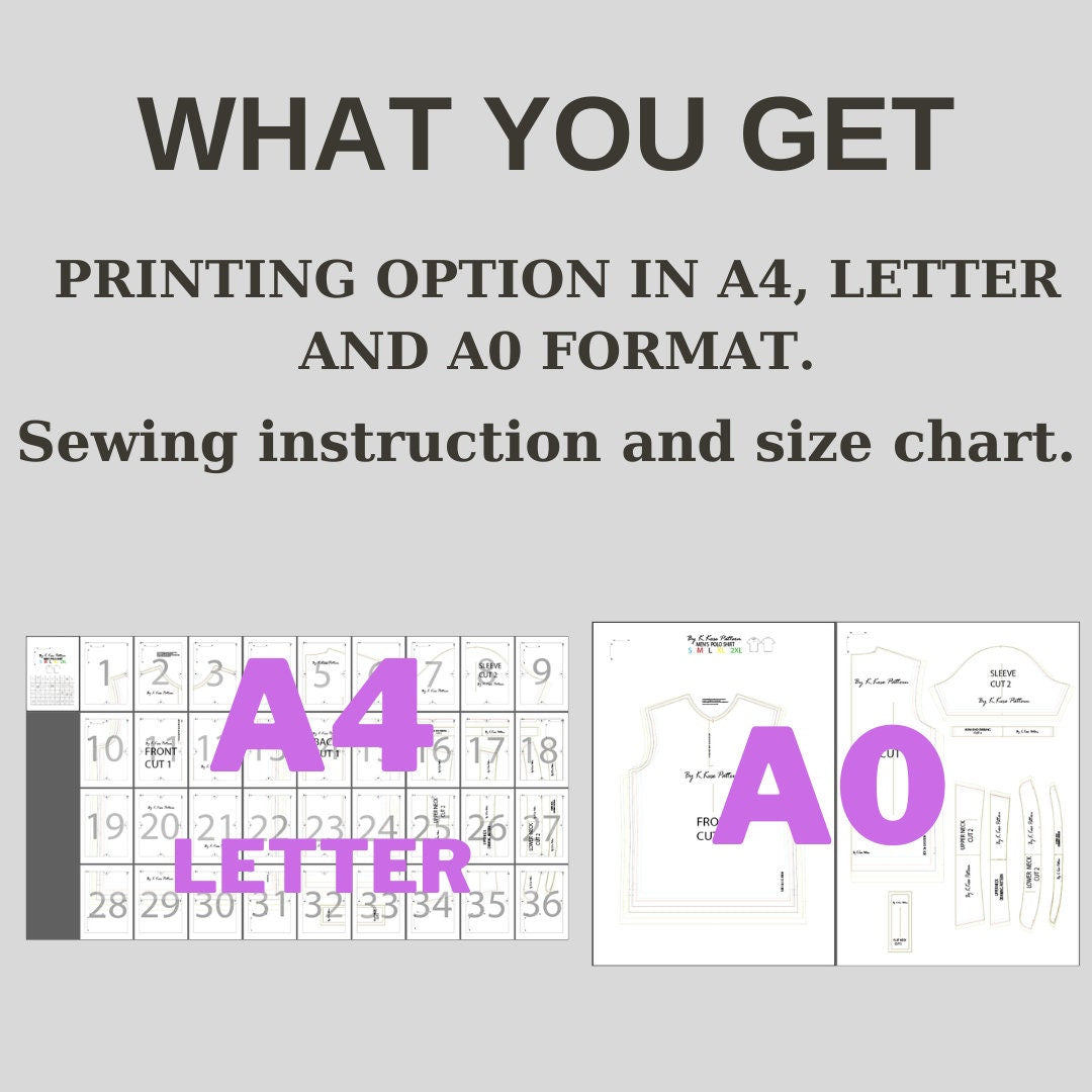 Men’s Polo Shirt Sewing Pattern  Digital PDF Sizes S–XXL  DIY Classic Polo Collar Shirt  Printable Sewing File A4 Letter A0