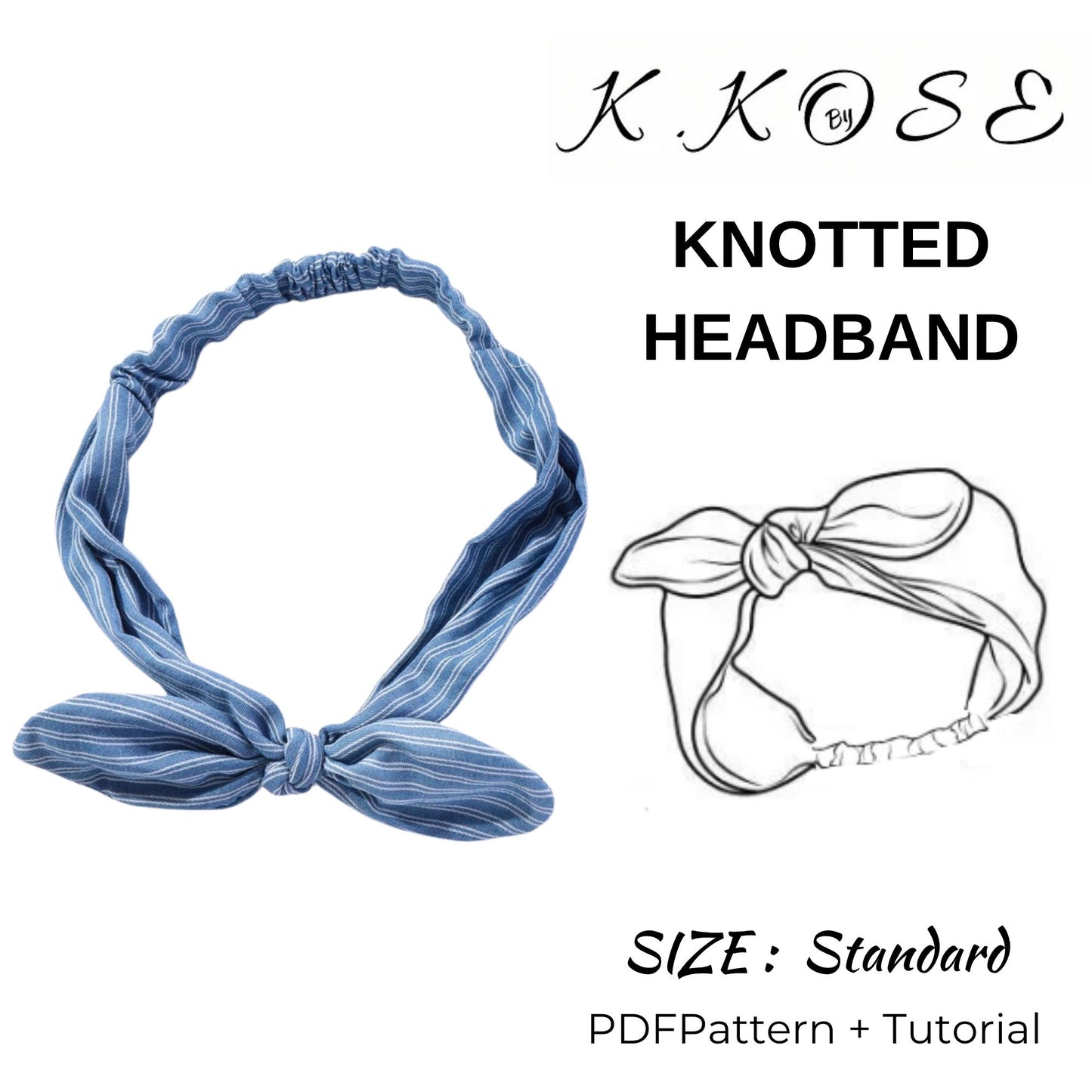 Knotted Headband Sewing Pattern PDF | Beginner DIY Hair Accessory | Adult Size | A4-Letter-A0