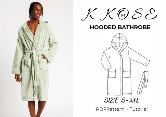 Hooded Bathrobe Sewing Pattern PDF, Sizes S to 3XL with Belt and Pockets, Easy DIY Robe, Printable A4 Letter and A0