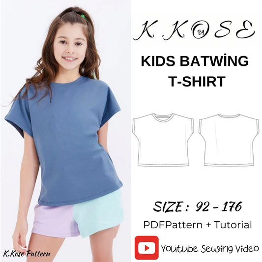 Kids Batwing T-Shirt Sewing Pattern PDF, Drop Shoulder Style for Ages 1 to 16 Years, Easy DIY Children Clothing, Printable A4 Letter and A0