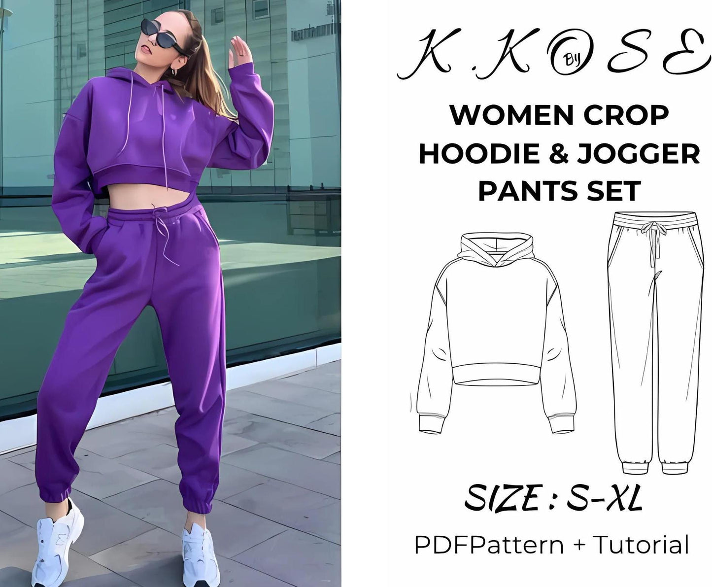 Crop Hoodie & Jogger Pants Sewing Pattern  Digital PDF Hoodie S–XXL & Joggers XS–XL  Beginner Friendly DIY Tracksuit  Printable Sewing File A4 Letter A0