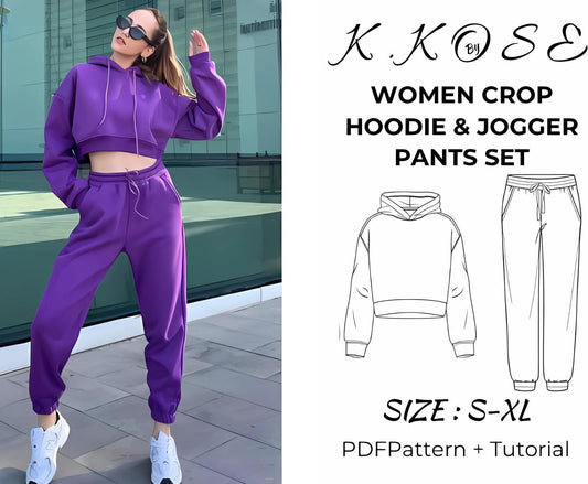 Crop Hoodie & Jogger Pants Sewing Pattern  Digital PDF Hoodie S–XXL & Joggers XS–XL  Beginner Friendly DIY Tracksuit  Printable Sewing File A4 Letter A0