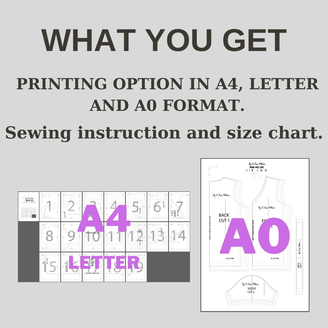Women’s V-Neck T-Shirt Sewing Pattern  Digital PDF XS–3XL  Beginner Friendly DIY Shirt  Printable Sewing File A4 Letter A0